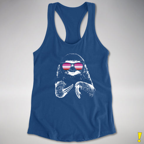 Pride Sloth Pink Lesbian Flag Sunglasses Women's Racerback Tank - Royal